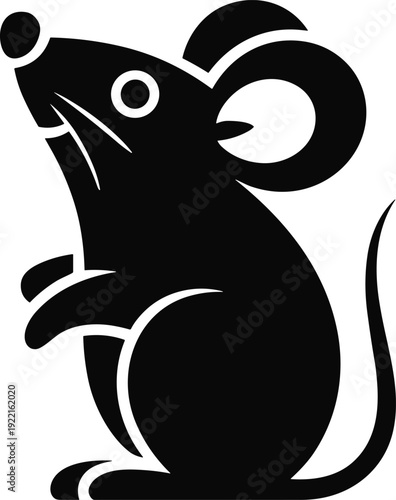 Mouse silhouette cute rodent flat vector illustration isolated on white background animal clipart mascot logo design template