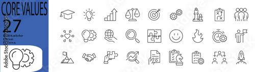 Core values icon set. Editable line icons. Vector illustration.