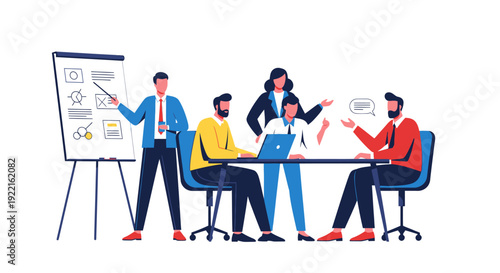 Business meeting with presentation and discussion.