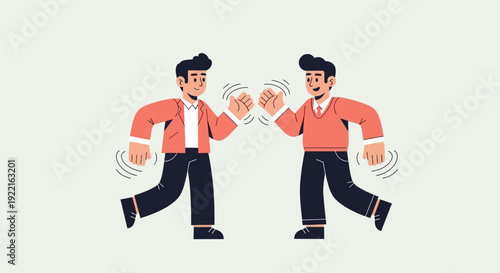 Two business partners or friends giving each other a high five celebrating success, teamwork, or a great deal in a friendly, positive, and collaborative manner with stylized graphic illustration