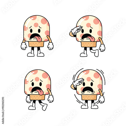 Cartoon bread character showing different emotions and actions with a humorous expression