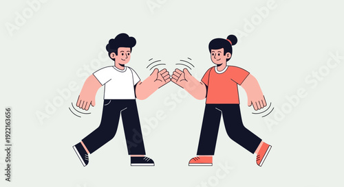 Illustration of two friends in casual clothing making a fist bump to express camaraderie and friendship, symbolizing unity and connection between people