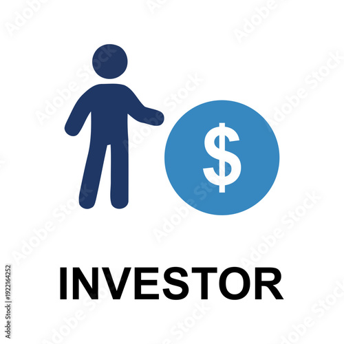 Investor's Vision: A simple yet impactful icon of an investor, standing confidently beside a dollar sign, ready to strategize and expand financial growth