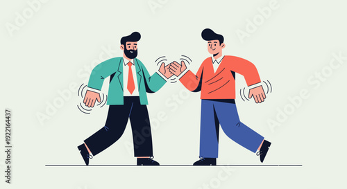 Two businessmen are meeting and bumping fists in a friendly gesture, symbolizing success, teamwork, and partnership in a modern business environment