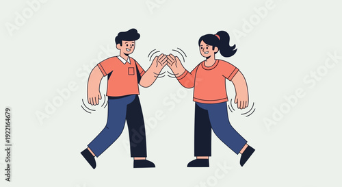 Two friends or colleagues giving a high five in celebration of success or agreement, showing teamwork, connection, and positive energy in a modern flat illustration style with a light background