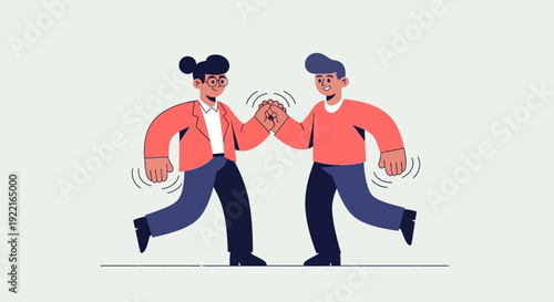 Illustration of two people giving each other a high five, symbolizing success, agreement, and teamwork with a clean, modern design