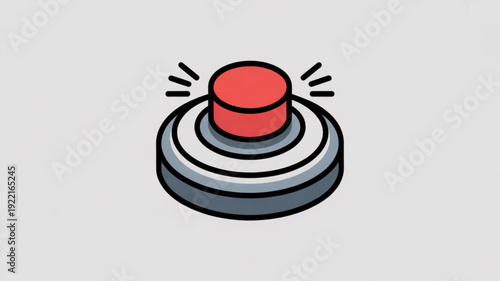 Red button being pressed on a gray background with motion lines indicating activation or alert