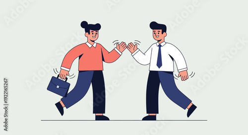 Business partners celebrating a successful collaboration with a high five, symbolizing teamwork, achievement, and positive professional relationships in a modern, minimalist illustration style