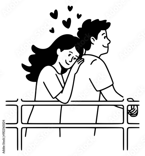 A Couple in Love, Embracing with Hearts Floating Above