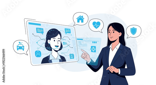 Woman interacting with digital interface demonstrating insurance options