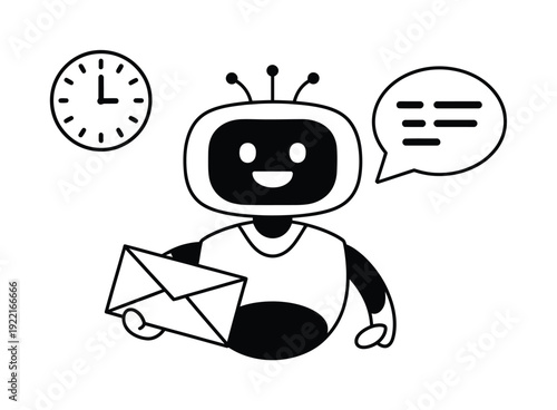 Friendly Robot Delivering Mail and Chatting with a Clock in the Background