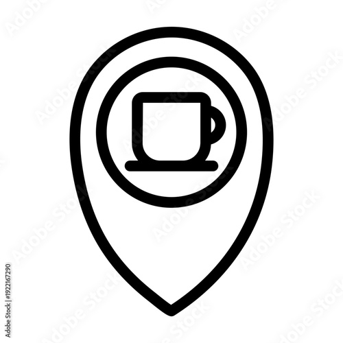 Vector illustration of a coffee shop location pin, ideal for maps, apps, and navigation interfaces.