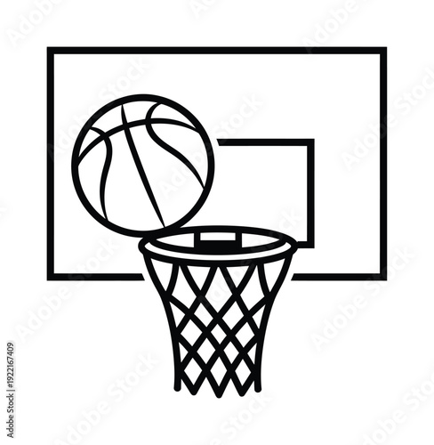 Simple Line of a Basketball Going Through a Hoop