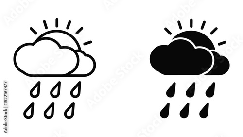 Rainy weather icons set