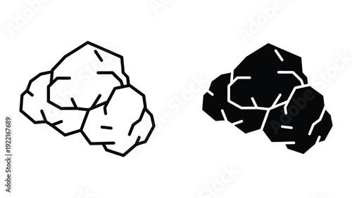 Cauliflower icon set in black and white outline style