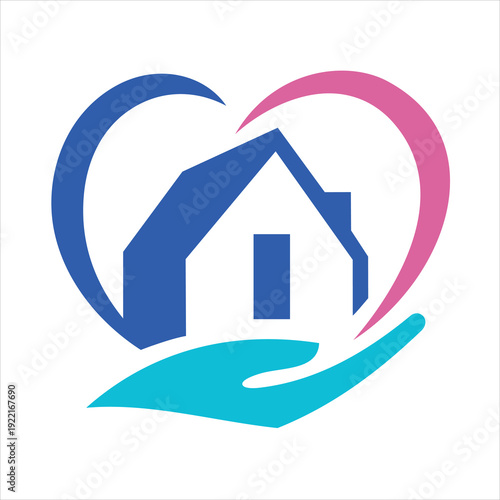Senior Home Care Logo with Heart and House – Elderly Support and Assisted Living Vector Design