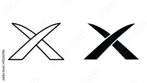 Two X symbols, one outlined and one filled, on a white background