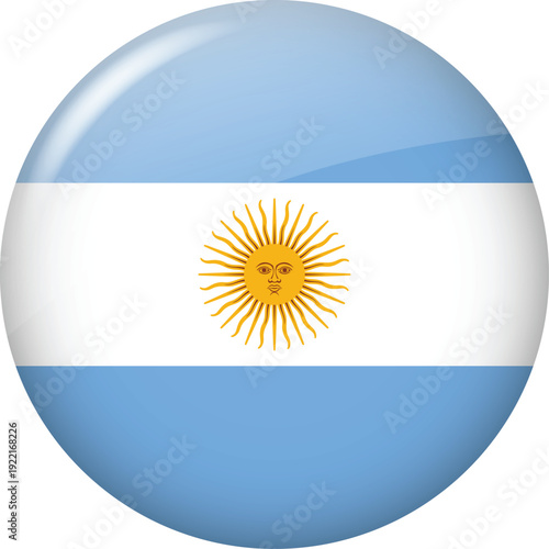 Argentina flag glossy round button light blue white circle badge with sun of may symbol