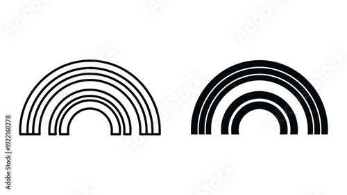 Black and white rainbow icons on white background
