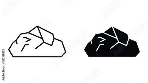 Simple black and white graphic of a rock or stone