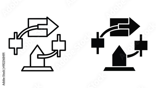 Simple house icon with arrows