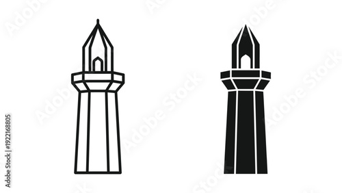 Black and white illustration of castle towers