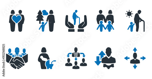 Family and social interaction icons for community and support services