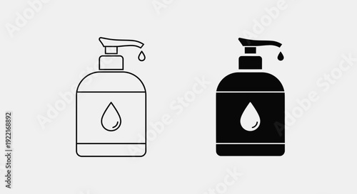 Liquid Soap Dispenser Icons – Hygiene Hand Wash Bottle Outline and Solid Symbol