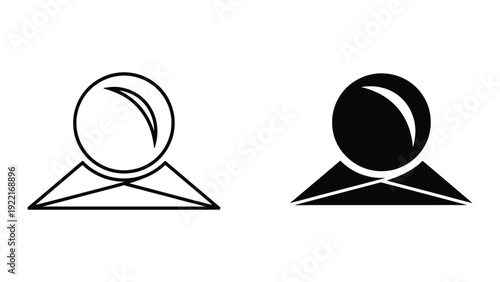 Simple black and white illustration of two spheres on triangular bases