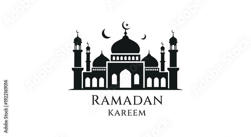 A black silhouette of an islamic mosque with crescent moons above the word ramadan kareem high quality professional