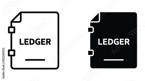 Ledger document icon in black and white