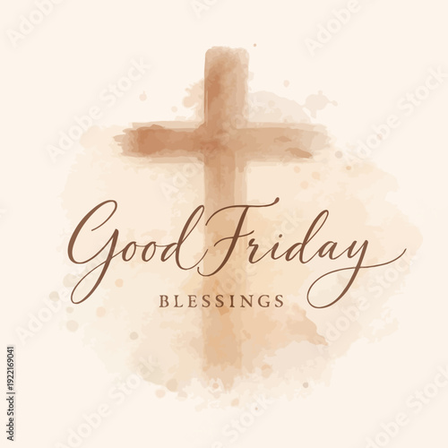 Elegant good friday greeting card with cross and floral design Vector