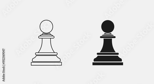 Chess Pawn Icons – Strategy Board Game Piece Outline and Solid Symbol