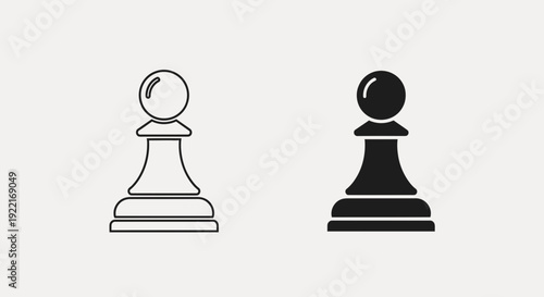 Chess Pawn Icons – Strategy Board Game Piece Outline and Solid Symbol