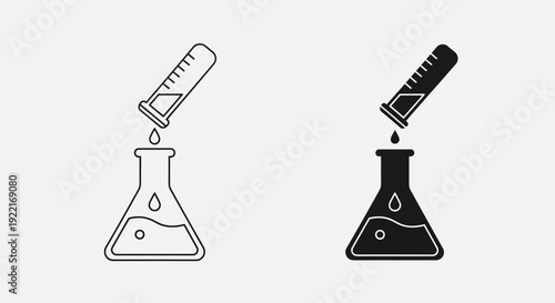 Laboratory Flask and Dropper Icons – Chemistry Experiment Outline and Solid Symbol