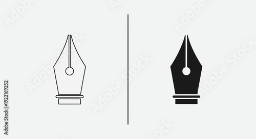 Fountain Pen Nib Icons – Calligraphy Writing Tool Outline and Solid Symbol