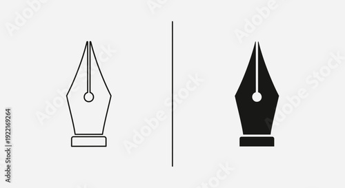 Fountain Pen Nib Icons – Calligraphy Writing Tool Outline and Solid Symbol