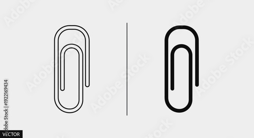 Paper Clip Icons – Office Stationery Binder Clip Outline and Solid Symbol