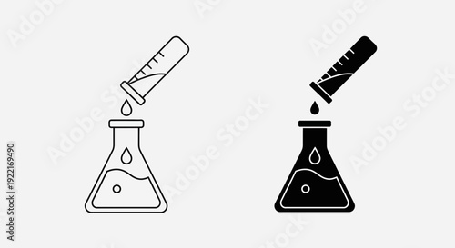 Laboratory Flask and Dropper Icons – Chemistry Experiment Outline and Solid Symbol