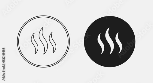 Steam Heat Vapor Icons – Hot Temperature Smoke Outline and Solid Symbol