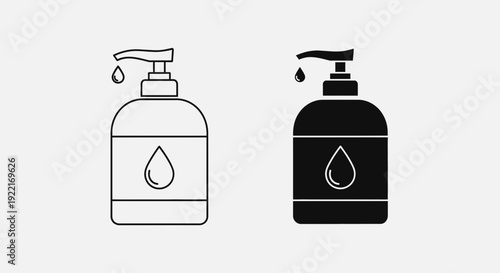 Liquid Soap Dispenser Icon Set Vector – Hand Wash Bottle Line and Solid Style Illustration
