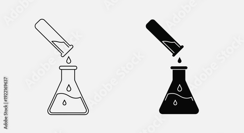 Laboratory Flask and Dropper Icons – Chemistry Experiment Outline and Solid Symbol