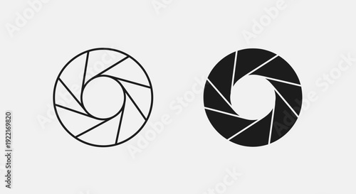 Camera Aperture Icons – Photography Shutter Lens Outline and Solid Symbol