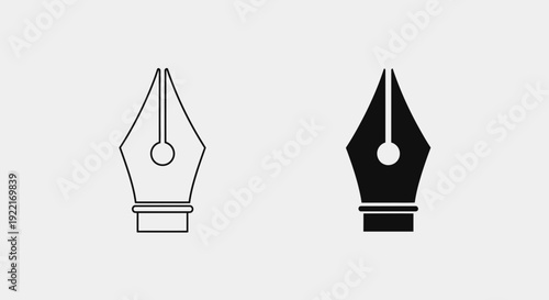 Fountain Pen Nib Icons – Writing Tool Outline and Solid Calligraphy Symbol