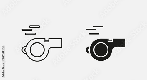 Referee Whistle Icons – Sports Coach Whistle Outline and Solid Symbol