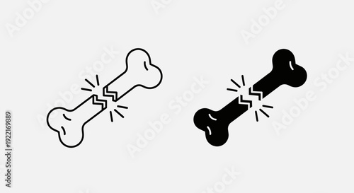 Broken Bone Icon Set Vector – Fracture Injury Line and Solid Style Medical Illustration