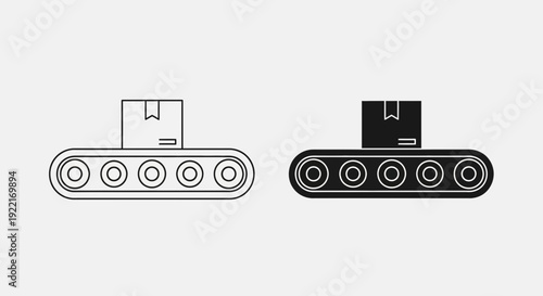 Industrial Conveyor Belt Icons – Manufacturing Production Line Outline and Solid Symbol