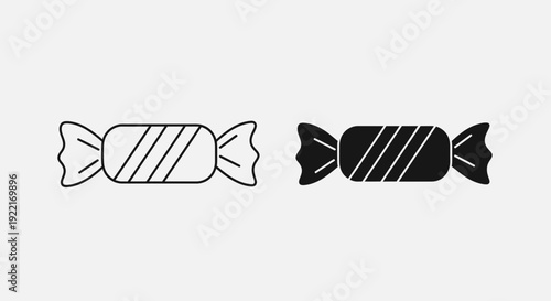 Wrapped Candy Icon Set Vector – Sweet Confection Line and Solid Style Illustration