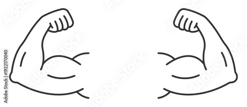 Flexed arm muscles showing strength and fitness icons