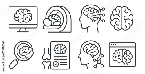 Flat line icons representing brain, neuroscience, and medical imaging